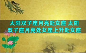 太阳双子座月亮处女座 太阳双子座月亮处女座上升处女座